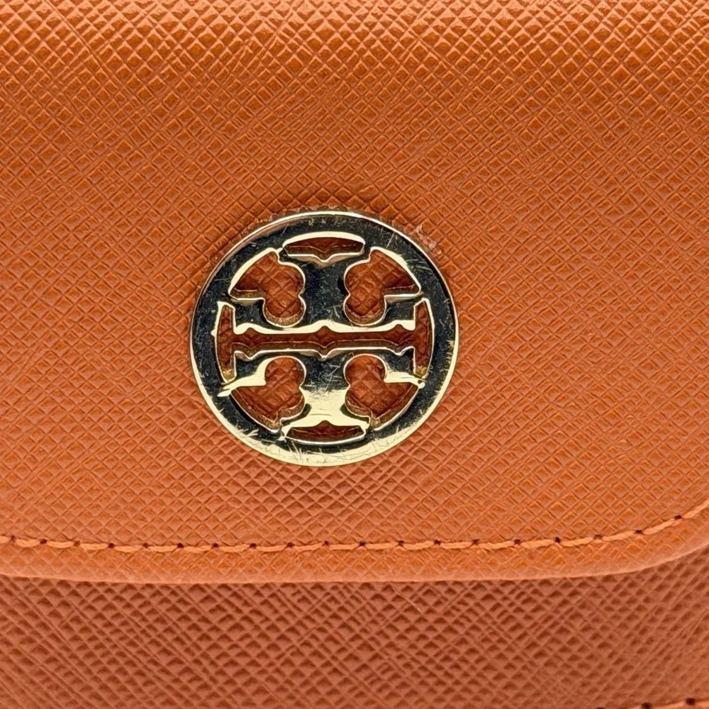 Protective Orange Tory Burch Sunglass Eyewear Case‎ Textured Leather Gold Logo